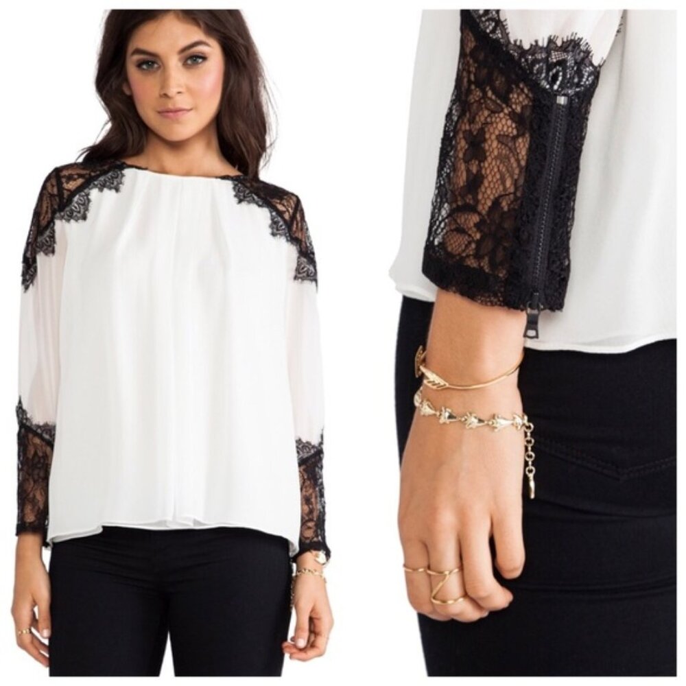 Alice & Olivia Danyelle Silk Lace Blouse Shirt  S